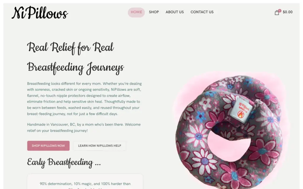 NiPillows website home page