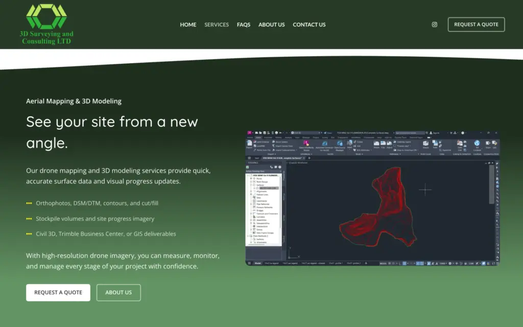 3D Surveying and Consulting website: Aerial mapping and 3D modelling