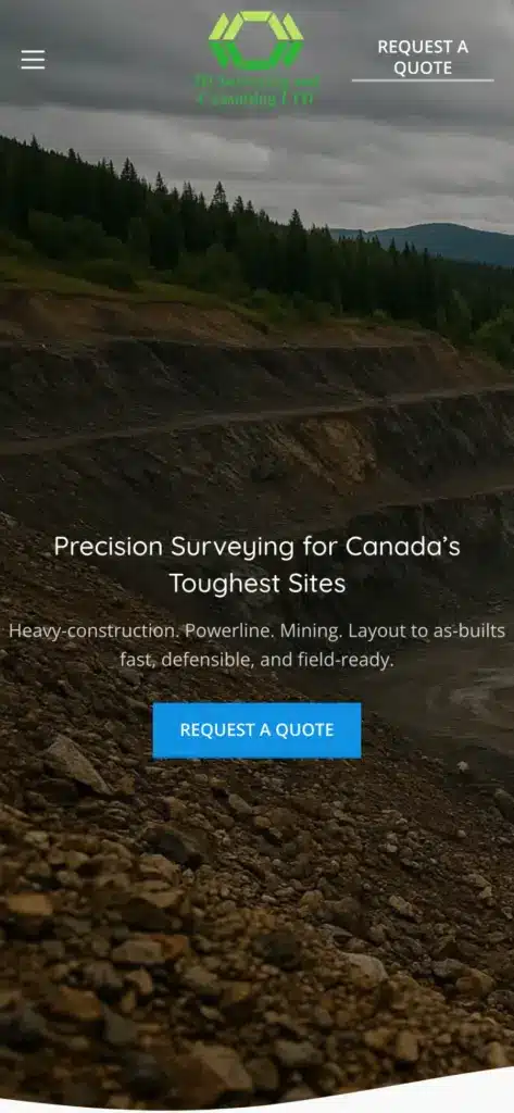 3D Surveying and Consulting website: Home on a phone