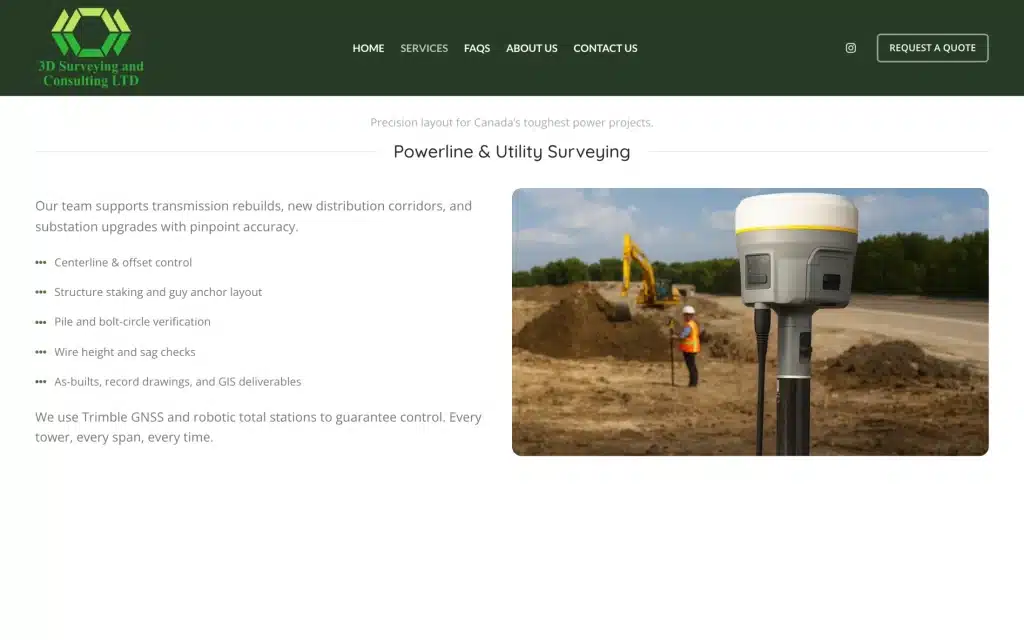 3D Surveying and Consulting website: Powerline and utility surveying