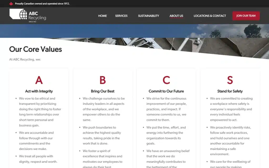 ABC Recycling website: About us