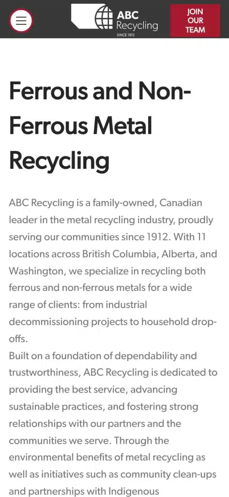 ABC Recycling website: Home page on a phone