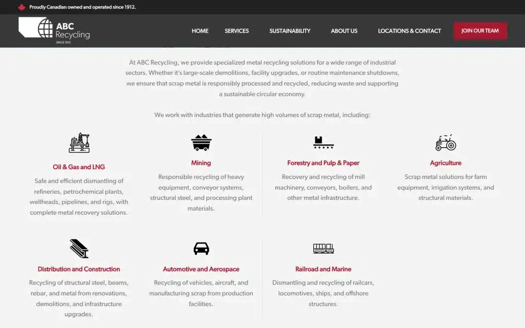 ABC Recycling website: Industrial services