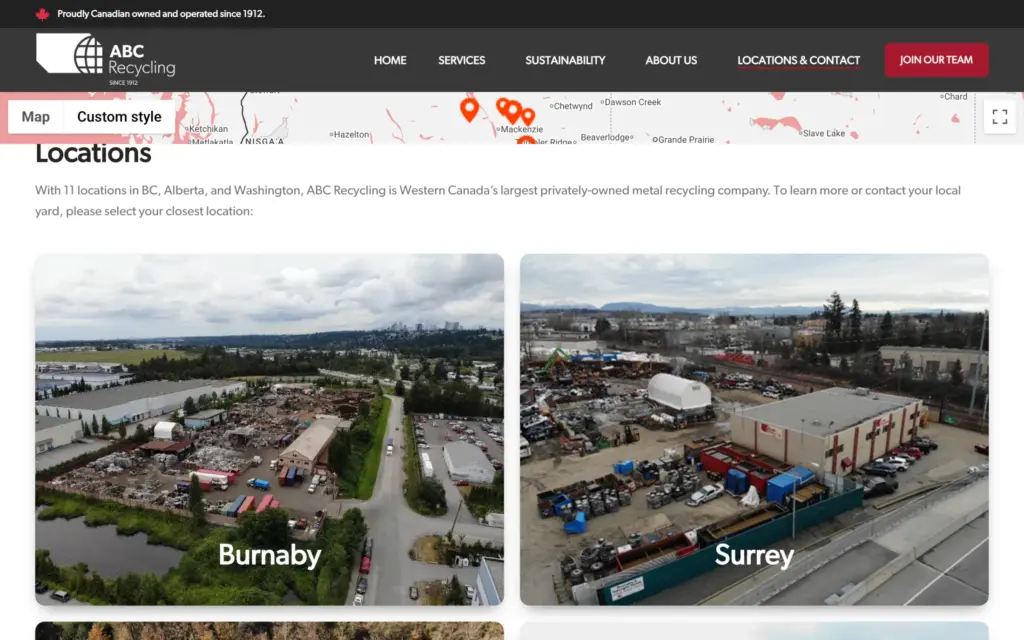 ABC Recycling website: Locations and contact