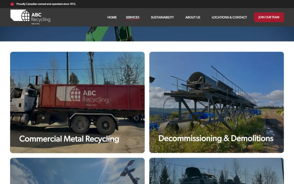 ABC Recycling website: Services