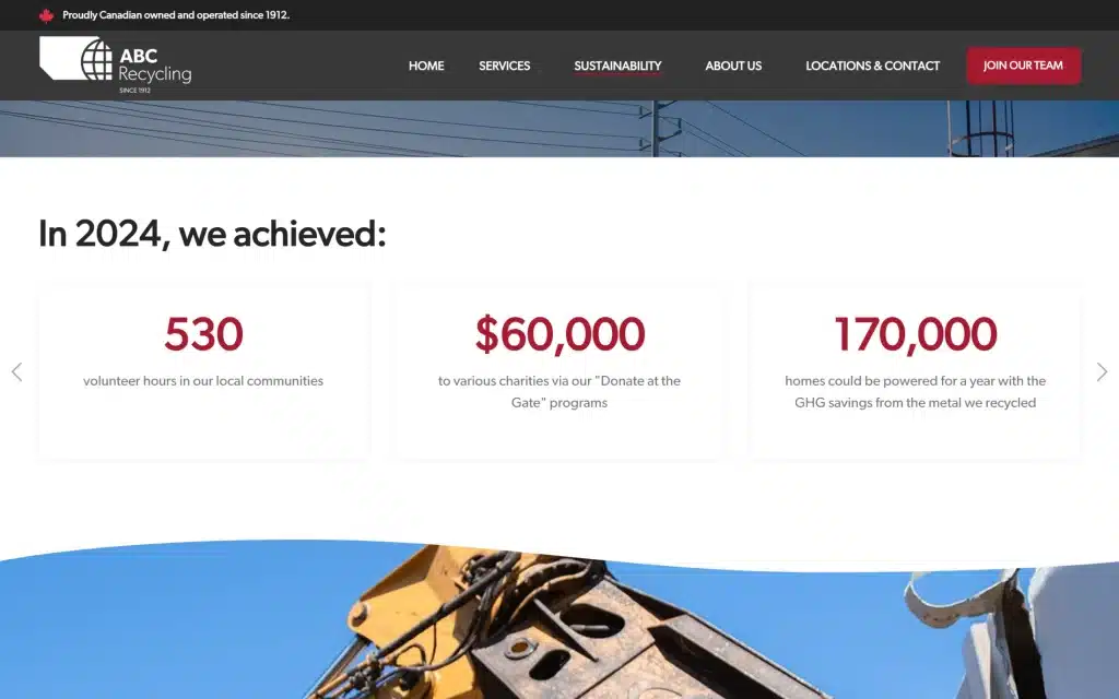 ABC Recycling website: Sustainability
