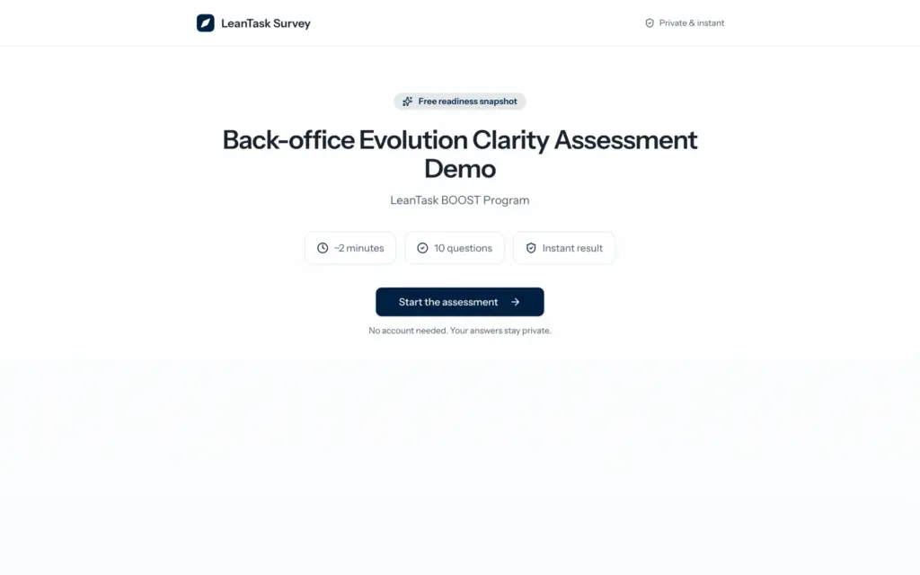 LeanTask BOOST website: Readiness assessment