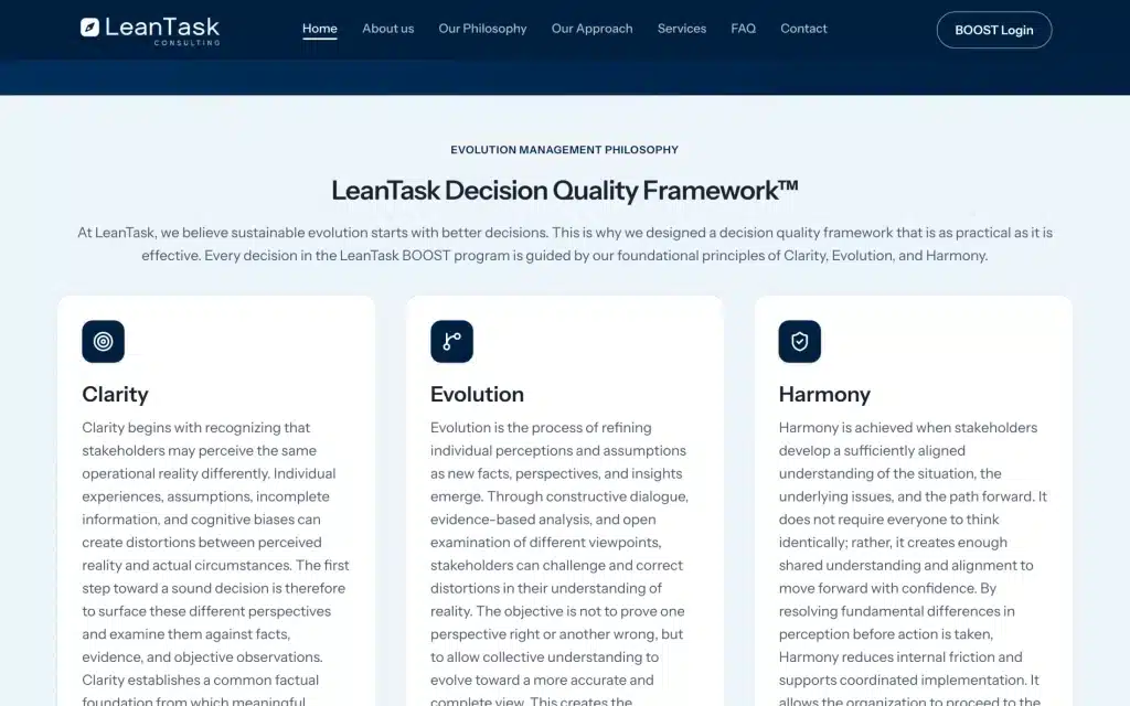LeanTask website: Decision Quality Framework section