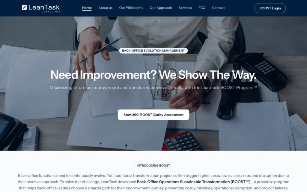 LeanTask BOOST website: Home page