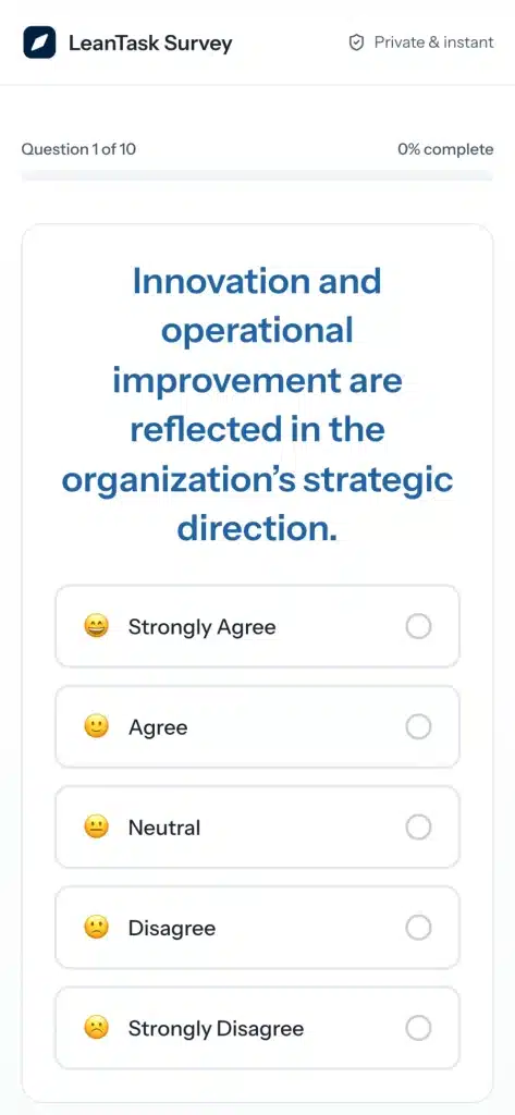 LeanTask BOOST readiness assessment question on a phone