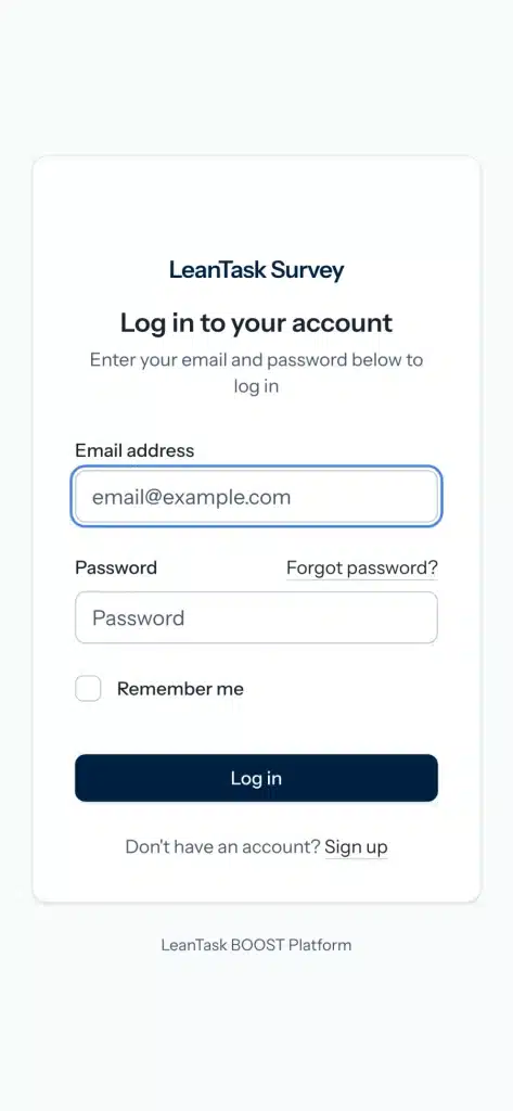 LeanTask BOOST portal login on a phone