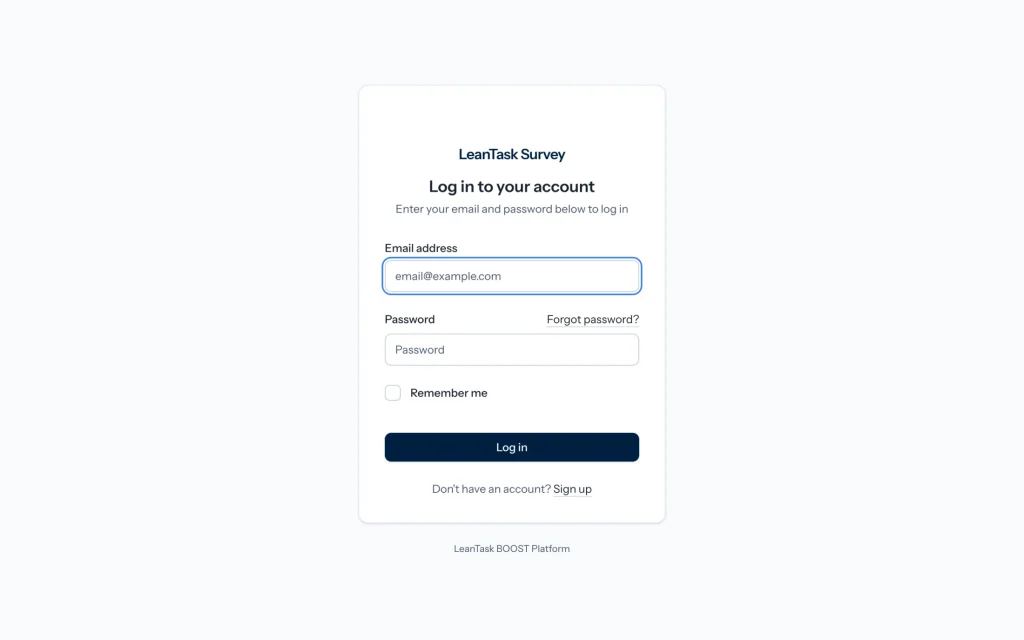 LeanTask BOOST website: Portal login