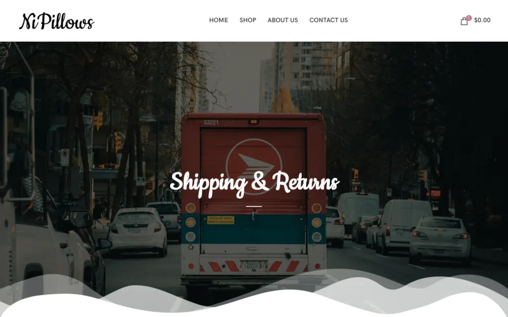 NiPillows website: Shipping and returns