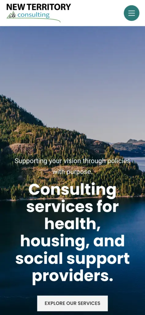 New Territory Consulting website: Home page on a phone