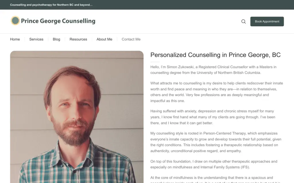 Prince George Counselling website: About Simon