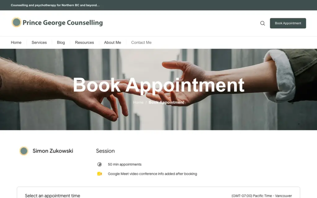 Prince George Counselling website: Book an appointment