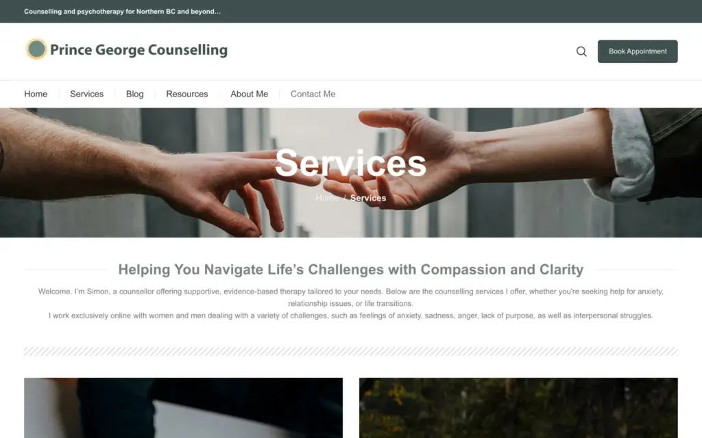 Prince George Counselling website: Services