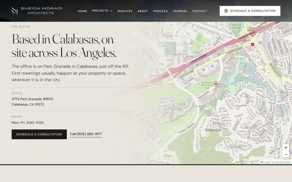 Sheida Moradi Architects website: Calabasas area page