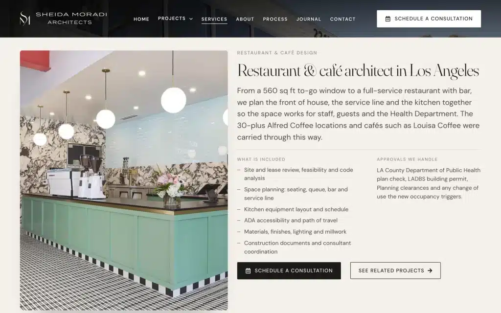 Sheida Moradi Architects website: Services