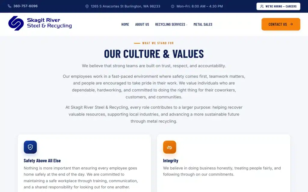 Skagit River Steel and Recycling website: Careers