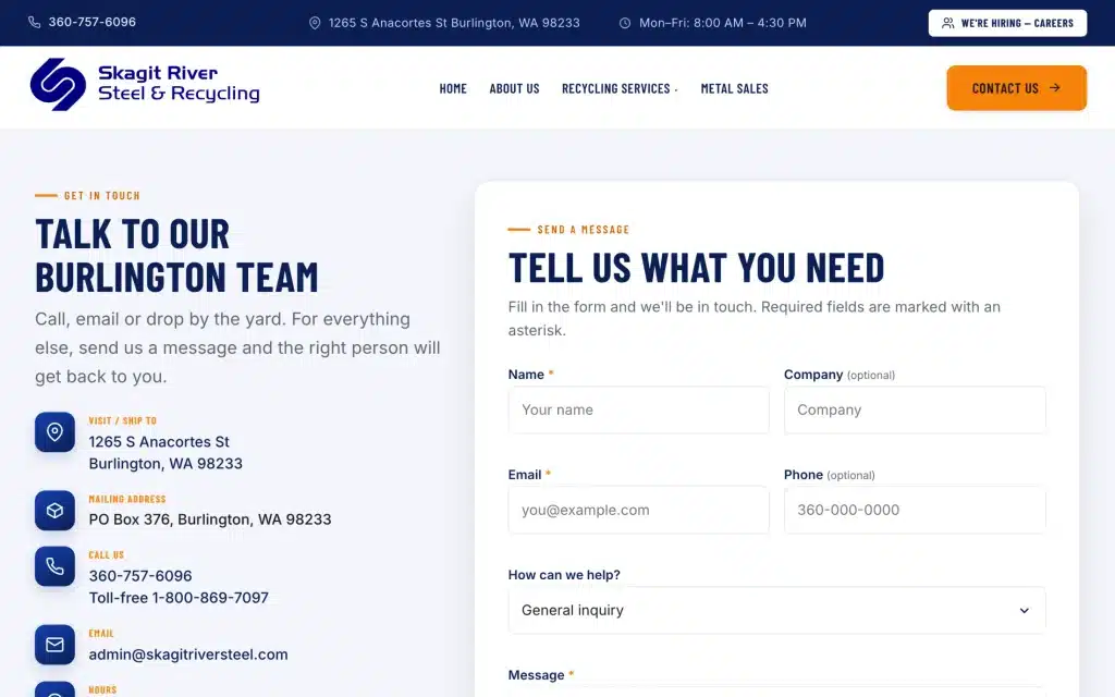 Skagit River Steel and Recycling website: Contact
