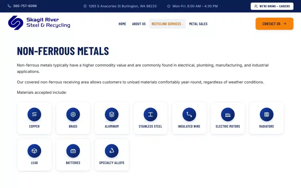 Skagit River Steel and Recycling website: Recycling services