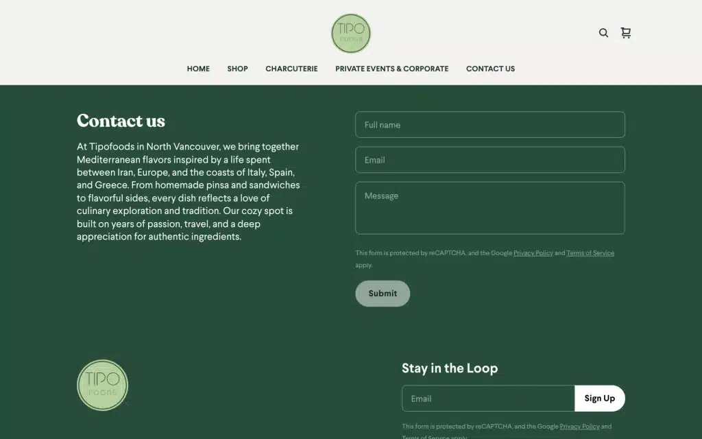 Tipo Foods website: Contact
