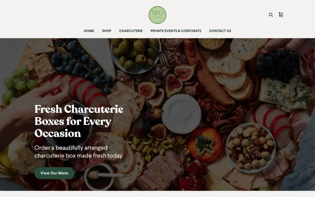 Tipo Foods website: Home page