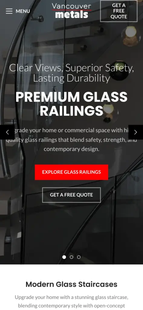 Vancouver Metals website: Home page on a phone
