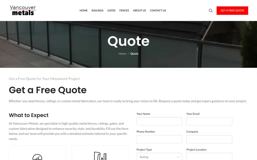 Vancouver Metals website: Quote request