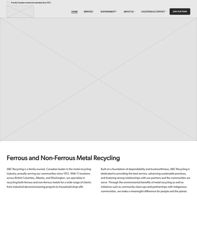 ABC Recycling wireframe: Home