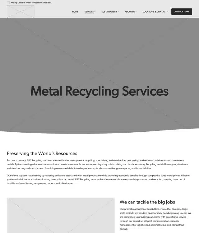 ABC Recycling wireframe: Services