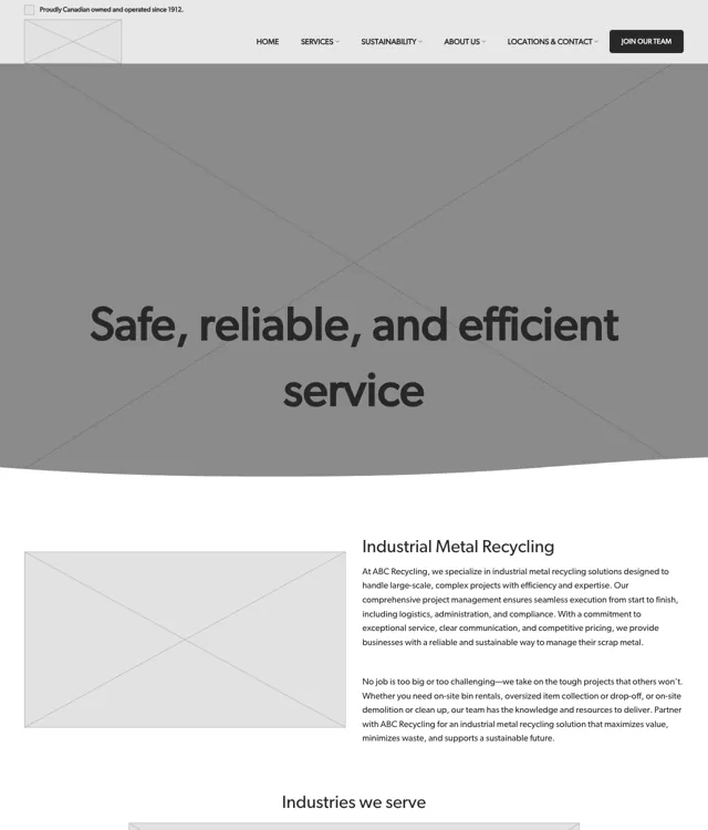 ABC Recycling wireframe: Industrial services