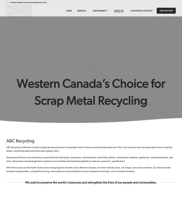 ABC Recycling wireframe: About us