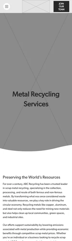 ABC Recycling wireframe: Services, phone