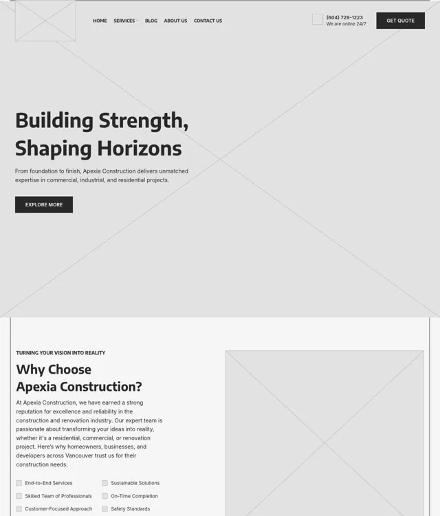 Apexia Construction wireframe: Home