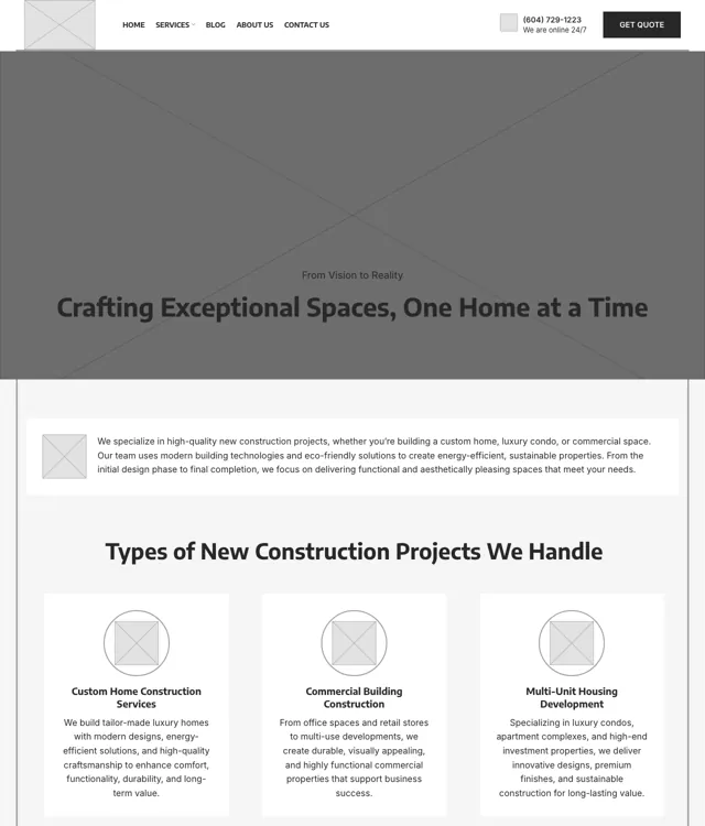 Apexia Construction wireframe: New construction