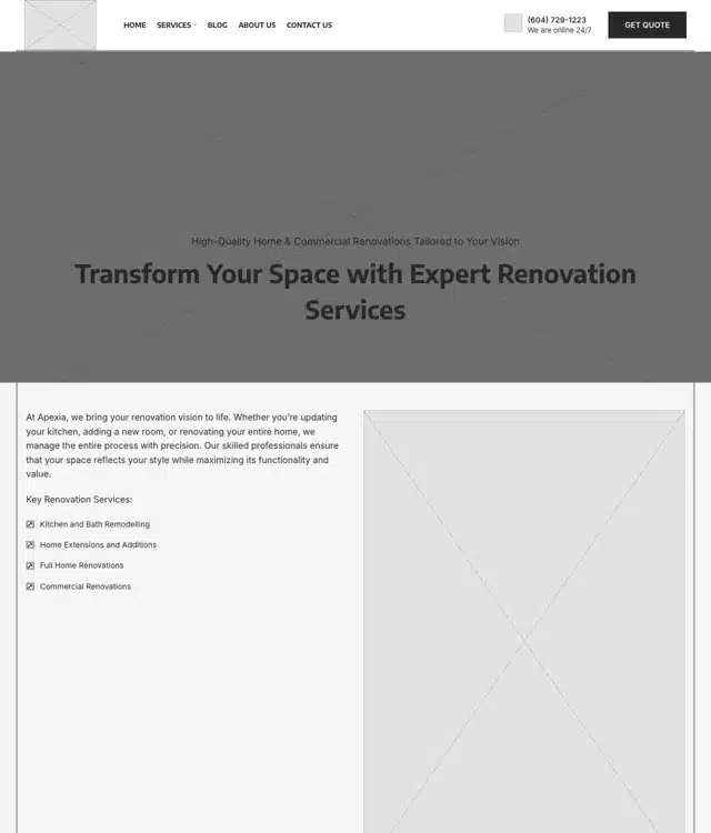 Apexia Construction wireframe: Renovation services