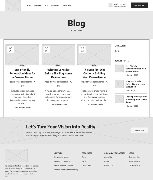 Apexia Construction wireframe: Blog