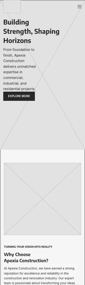 Apexia Construction wireframe: Home, phone