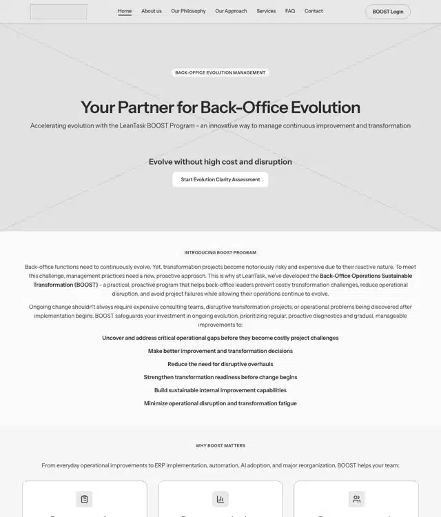 LeanTask BOOST wireframe: Home