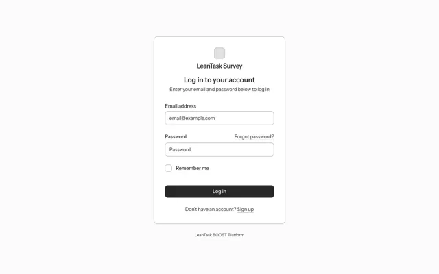 LeanTask BOOST wireframe: BOOST login