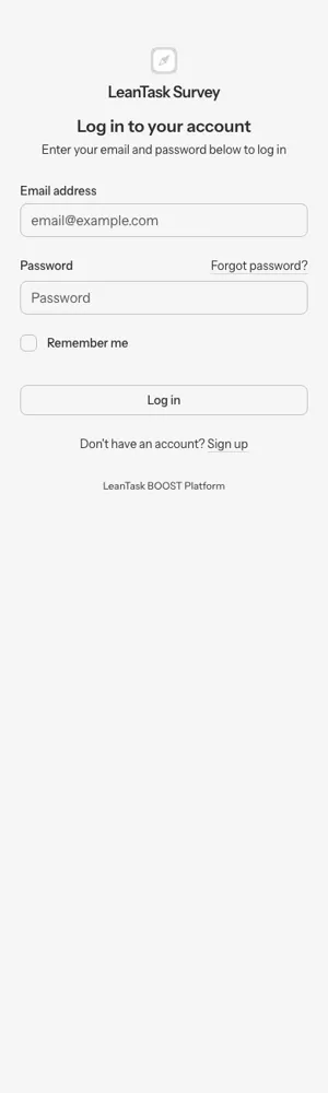LeanTask BOOST wireframe: BOOST login, phone