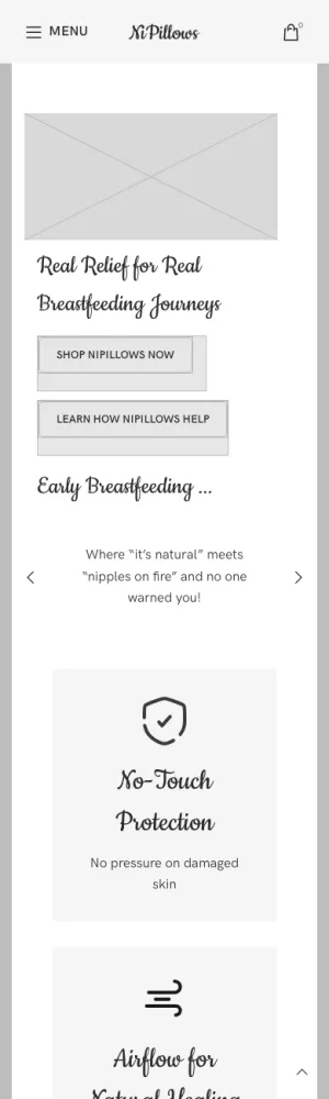 NiPillows by Nipple911 wireframe: Home, phone