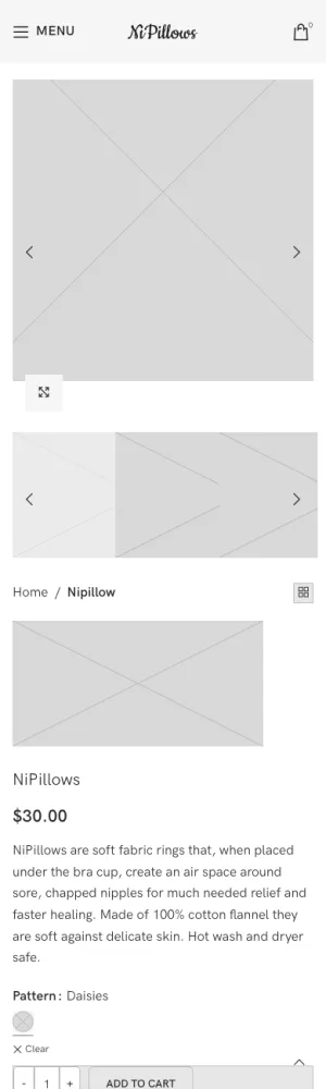 NiPillows by Nipple911 wireframe: Product page, phone