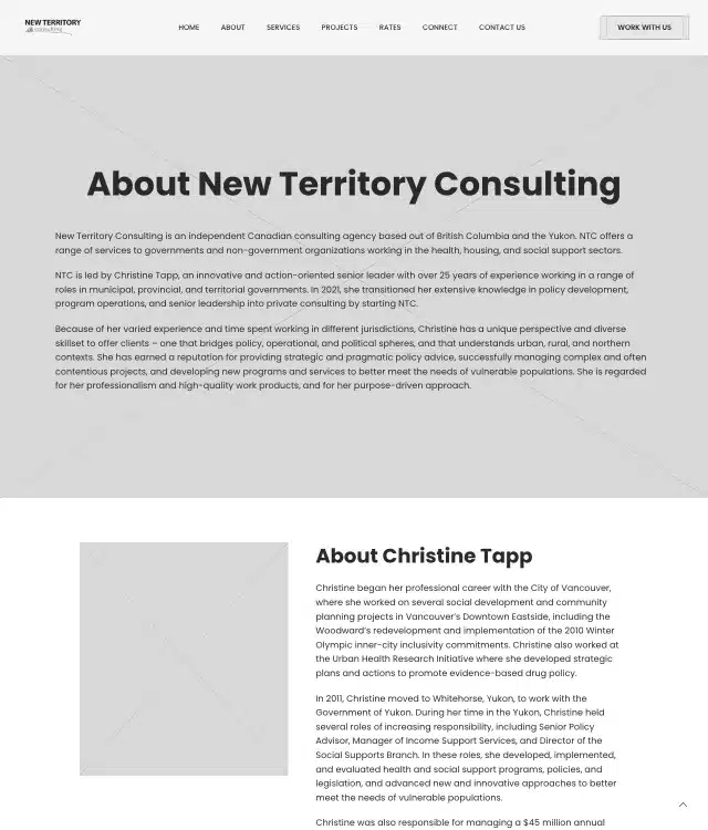 New Territory Consulting wireframe: About