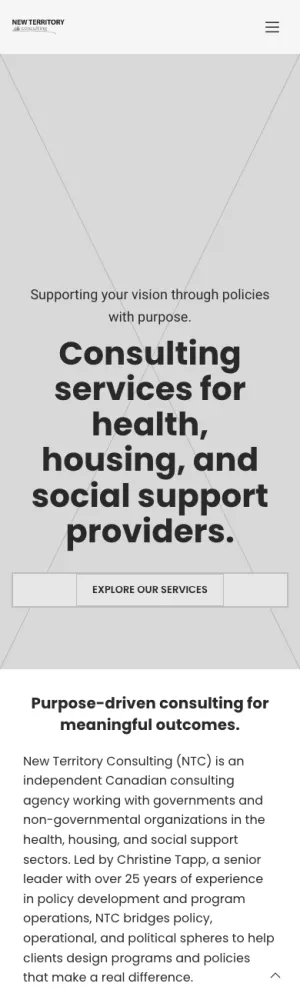 New Territory Consulting wireframe: Home, phone