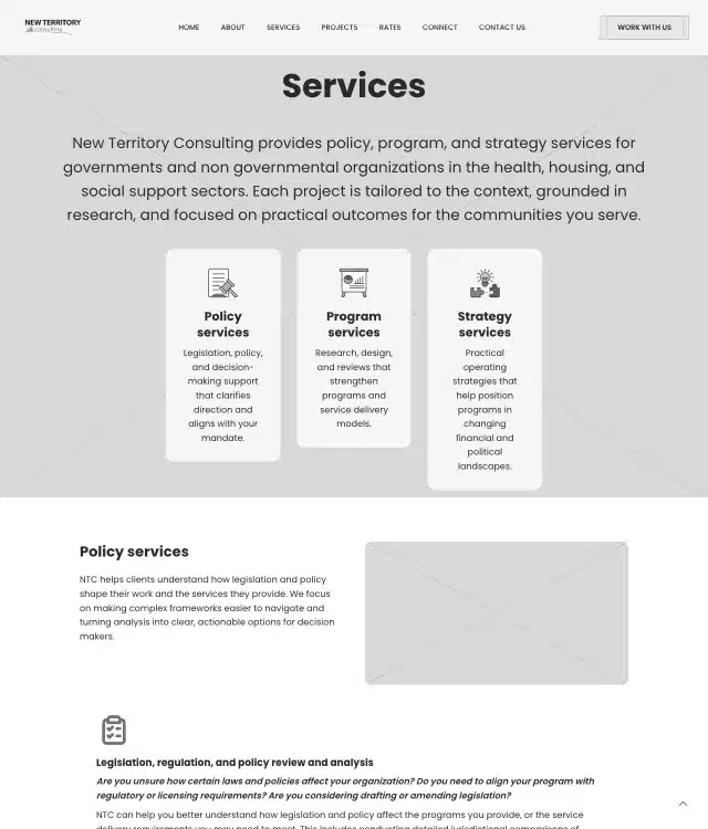 New Territory Consulting wireframe: Services