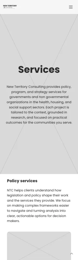 New Territory Consulting wireframe: Services, phone