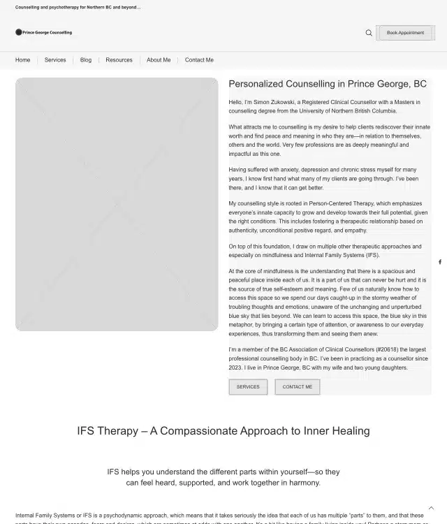 Prince George Counselling wireframe: About